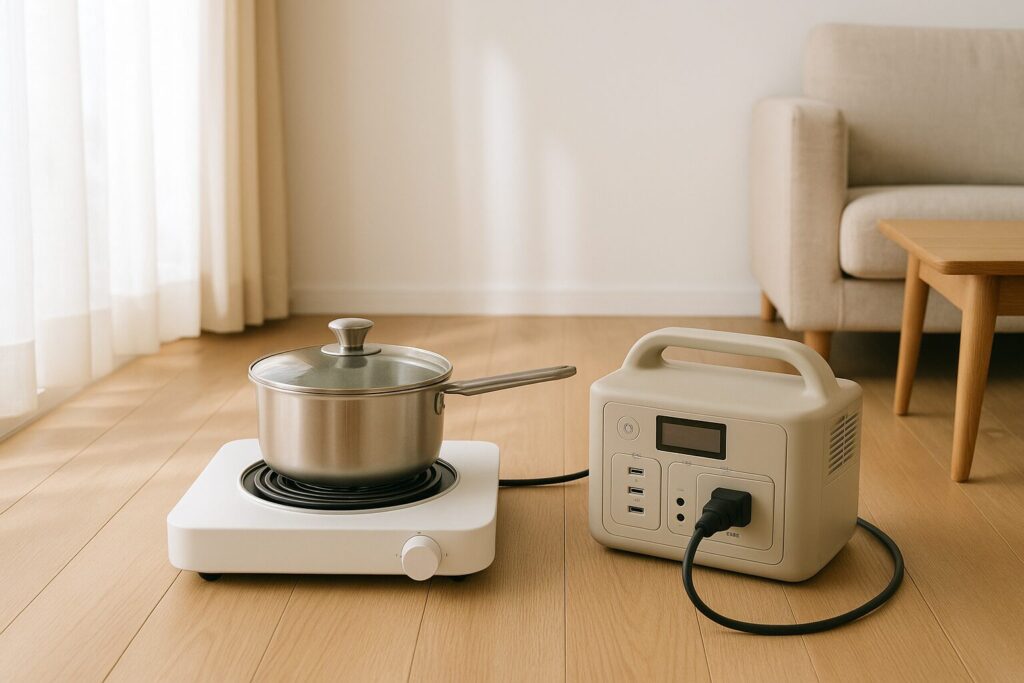電気コンロとポータブル電源