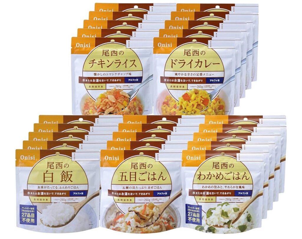 Amazon|尾西食品アルファ米人気5種×5袋(25袋セット)